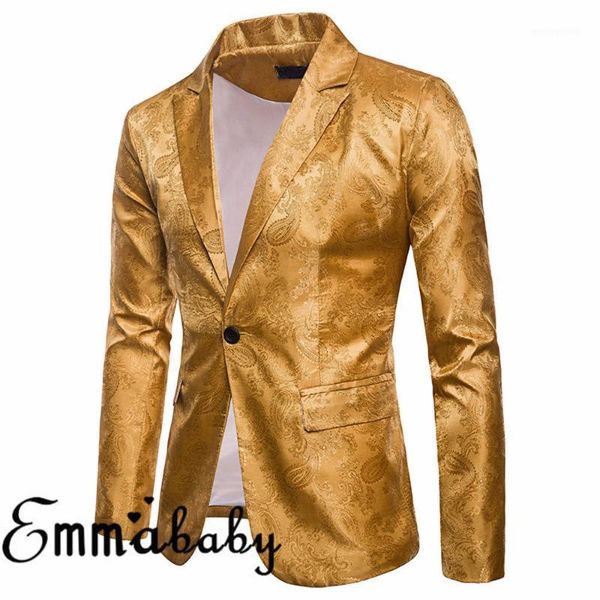 

men one button gold foil stamping golden floral printed suit dj club stage wedding sport suit slim formal fit casual men blazer1, White;black