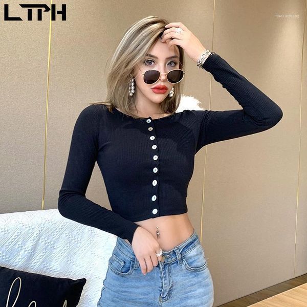 

2020 autumn new arrival ins style solid color slim woman tshirts classic button cardigan t shirt street scasual short 1, White