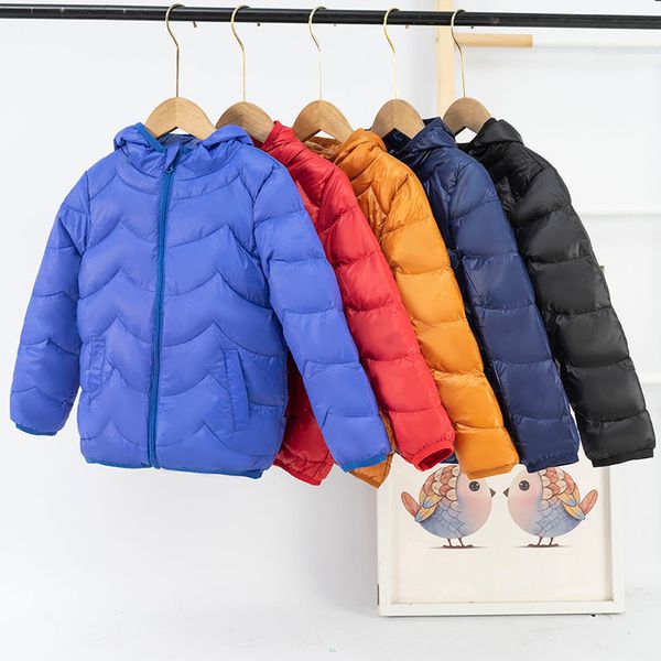 

90 white duck down jacket light weight boys girls middle large hooded children's and girls' winter wear, Blue;gray
