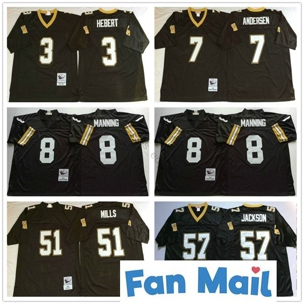 

ncaa vintage #8 archie manning jersey 3 bobby hebert 7 morten andersen 51 sam mills 57 rickey jackson stitched football jerseys, Black;red