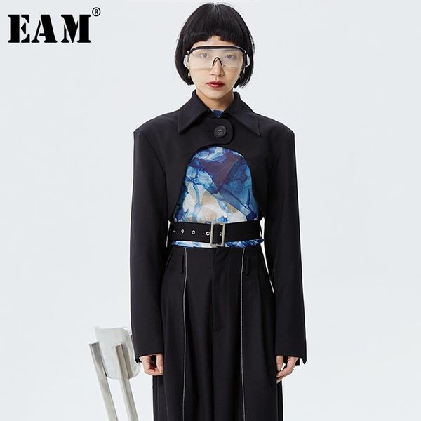 

eam] loose fit black hollow out split joint short jacket new lapel long sleeve women coat fashion tide spring 2020 1s973, Black;brown