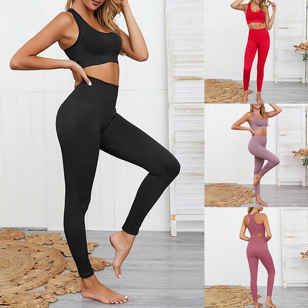 

seamless knit hip yoga set fitness vest sports suit comfortable workout female yoga solid color women sleeveless polyester, White;red
