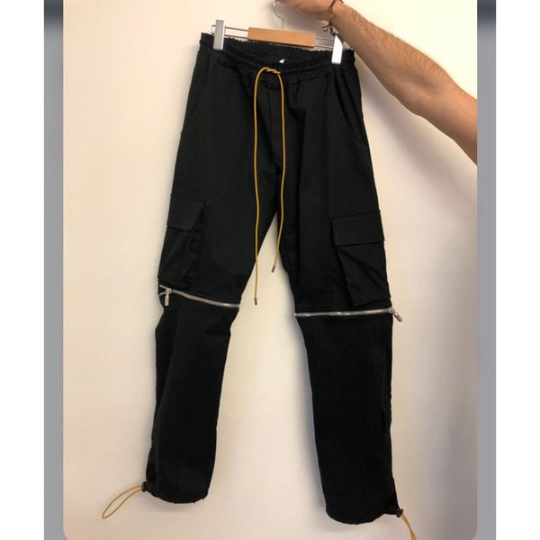 

black pants men women 1 removable pill zipper drawstring cargo pockets overalls