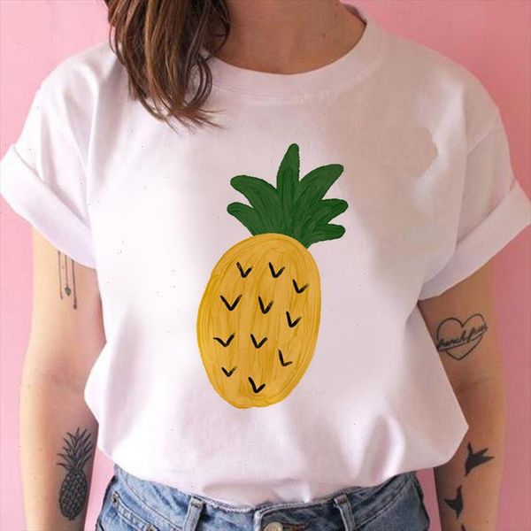 

t shirt female graphic watermelon pineapple print summer fruit short sleeved summer ladies women harajuku t shirt, White