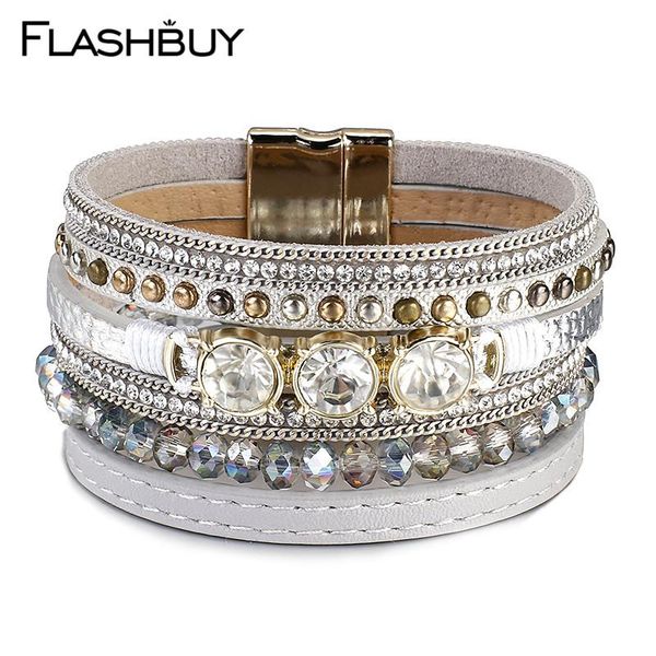 

flashbuy простые кристалл кожаные браслеты для женщин богемия хрусталь 2 цвет очарование широкие браслеты браслеты мода ювелирные изделия sq, Golden;silver