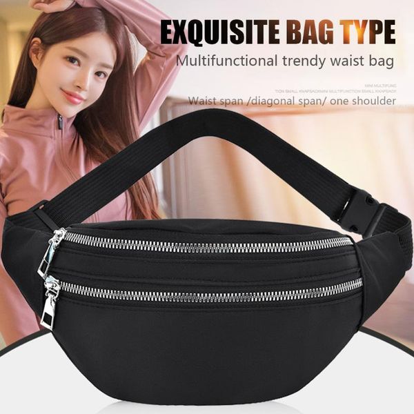 

waist bags men women zipper solid outdoor sports waterproof travel large capacity bag oxford cloth multi pockets camping running