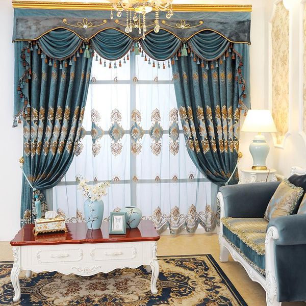 

curtain & drapes custom curtains luxury chenille upscale european blue embroidery thicken cloth blackout tulle valance n236