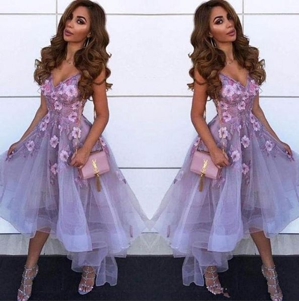 

lavender v neck tulle a line homecoming dresses 2019 arabic lace applique high low princess short prom party graduation dresses1, White;black