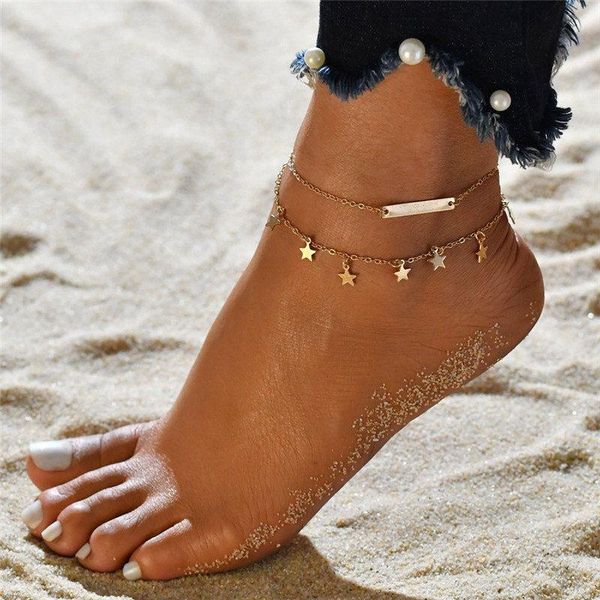 

s012 gold silver color bohemia anklets for women multilayer star pendant foot chain ankle bracelet boho anklet accesorios mujer swy wmtqii, Red;blue