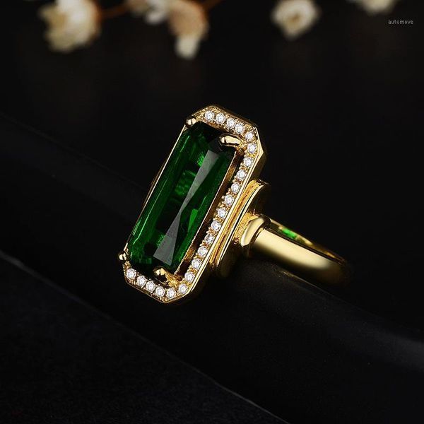 

fashion green crystal geometric party rings for women new classic jewelry pave cubic zircon1, Golden;silver