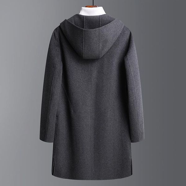 

men's wool & blends qiu dong long coat male hooded double-sided cloth woolen men cashmere, Black