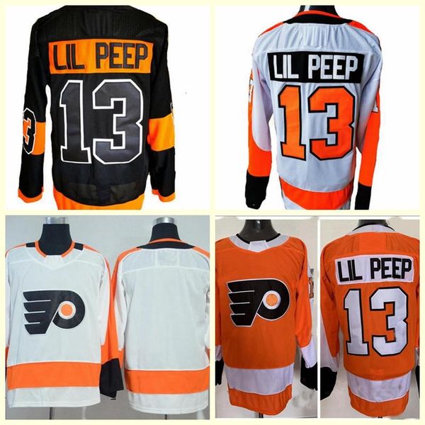 

custom fashion star lil peep philadelphia flyers hockey jerseys stitched name number orange mens s-xxxl, Black;red