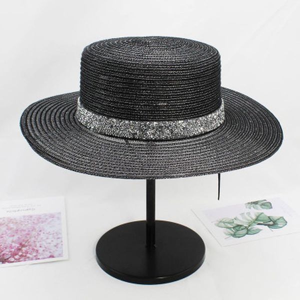 

sun hats flat wide brim solid with band bling straw hats women spring summer fascinator elegant outdoor beach new straw, Blue;gray