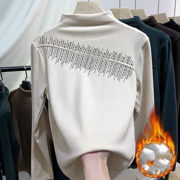 

women's t-shirt winter warm women 2021 soft pullovers long sleeve half turtleneck sweaters autumn elastic slim knitted black apricot y, White
