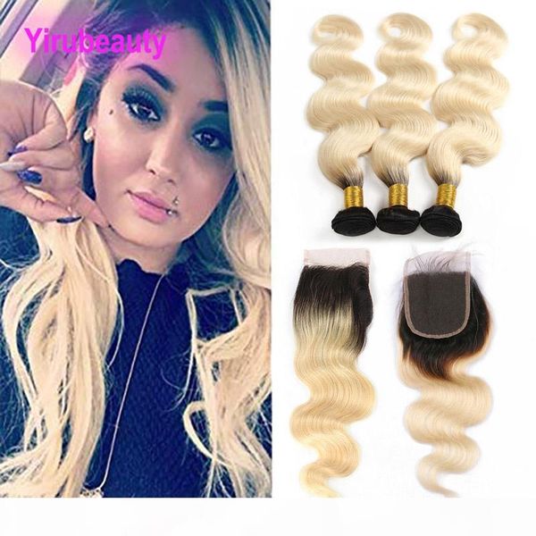 

peruvian human hair 3 bundles with 4x4 lace closure 1b 613 ombre color body wave bundles with 4x4 closures body wave 8-28inch, Black;brown