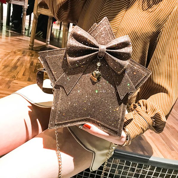 

women's bow strap, with purse strings and star-shaped, luxurious, shiny