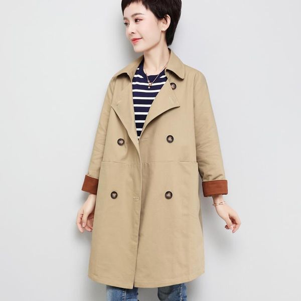

2020 spring autumn new casual trench coat large size loose windbreakers women female long double-breasted overcoat lp377, Tan;black