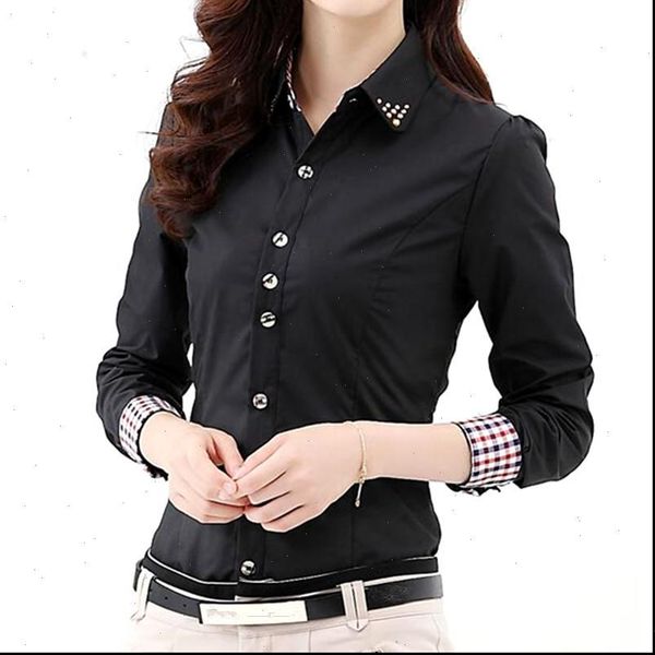 

2021 autumn spring women long blouses shirts size s 3xl all match good quality long sleeve lady casual cotton blouse, White