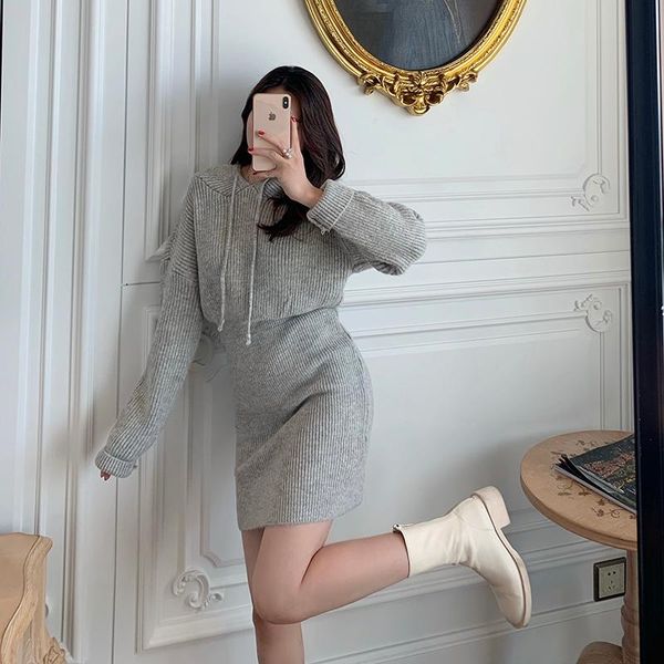 

jxmyy net red 2020 autumn and winter casual temperament hooded sweater dress looks thin and thick western style, Black;gray