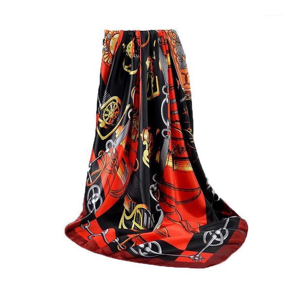 

silk scarves women print foulard satin square head hijab scarfs for ladies shawls 90cm bandana female muffler scarf1, Blue;gray