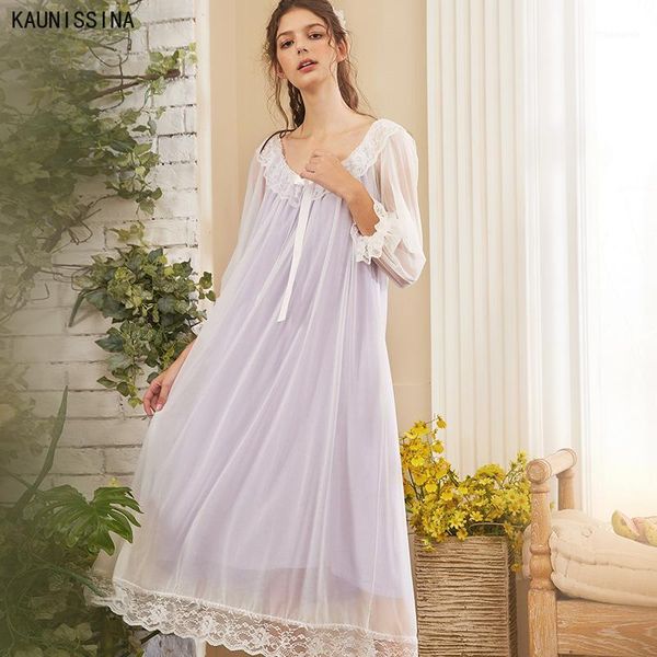 

spring long sleeve sleepshirts night dress women's long nightgowns gauze vintage lace princess night dress v-neck nightwear1, Black;red