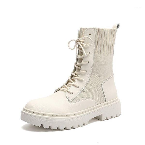 

leather boots women's autumn 2021 new thick-soled heightened elastic boots korean version of the net red casual mid-tube1, Black