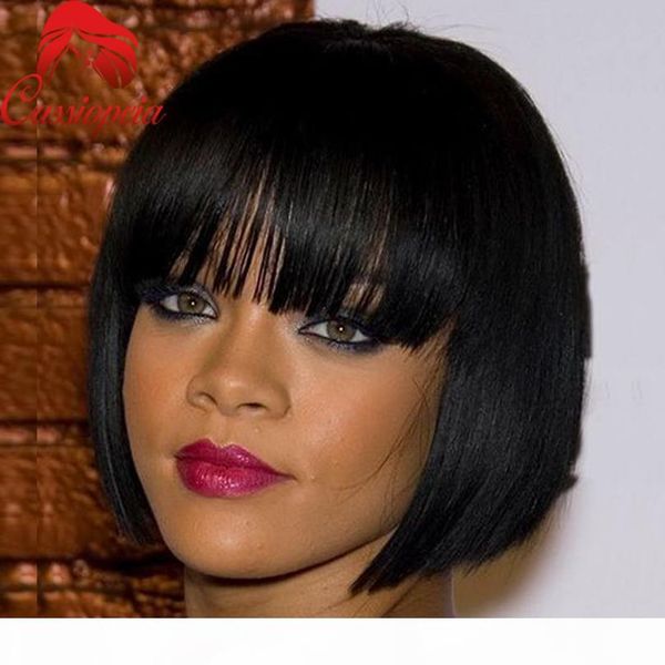 

bob wig full lace human hair wigs with natural hairline brazilian lace front wigs with bangs 8a virgin hair glueless for black women, Black;brown