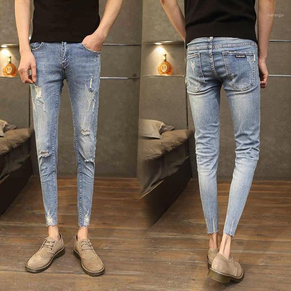 

wholesale 2020 fashion cowboy teenagers pants mental guy slim pants jeans men spring summer social people pencil1, Blue