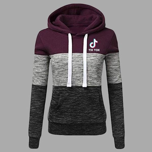 

2020 fall/winter european and american new color-blocking tik tok hooded drawstring sweater explosive women, Black