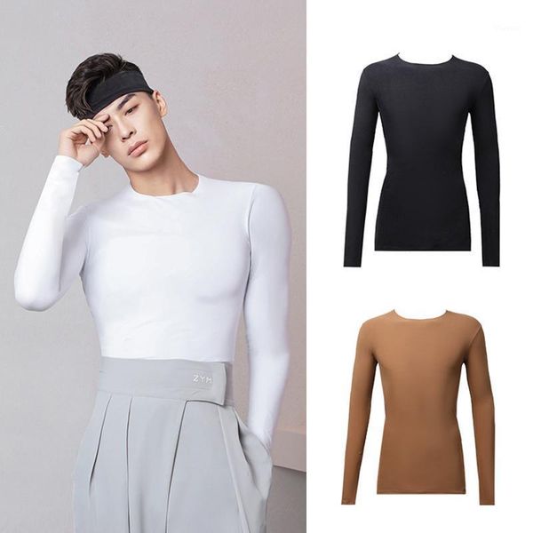 

2021 latin danc clothes men long sleeve warm up tight round neck dancing blouse cha cha samsa salsa costume male dnv142771, Black;red