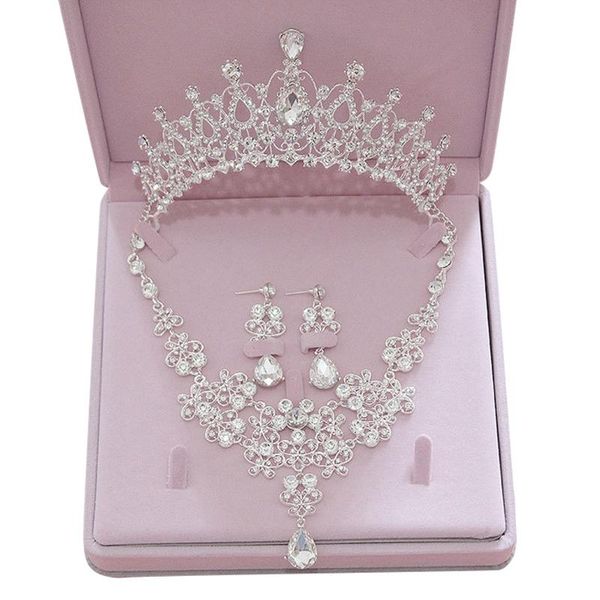

3pcs rhinestone crystal bridal jewelry sets necklaces earrings tiaras sets beads jewelry wedding engagement, Silver