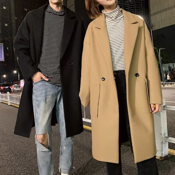 

winter new lovers' windbreaker, woollen coat, korean loose men's wear, Tan;black