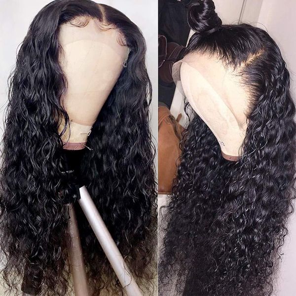 

13x6 curly hair lace front wigs synthetic no gel ajustable cap headband wig easy install heat resistant fiber for black women, Black;brown