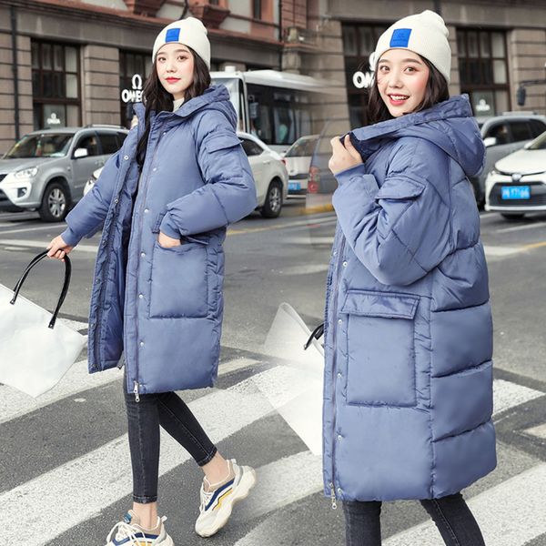 

chic long hooded winter down coat women oversize jacket thick warm cotton padded wadded parkas big pocket windbreaker sleeves c1204, Black