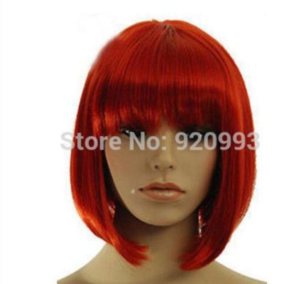 Сексуальные горячие красные короткими прямыми яковыми челками женщины волосы полный парик косплей