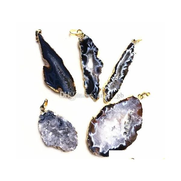 

natural geode agate druzy pendant, quartz druzy agate geode slice pendants gold plated edges sd08 dpjsw, Silver