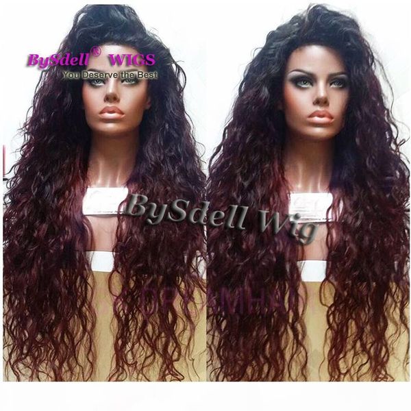 

new premium natural loose kinky curl hair lace front wig synthetic black ombre dark brown color lace front wigs for black women