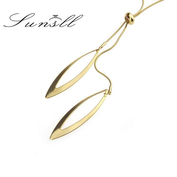 

sunsll new design gold stainless steel leaf shape long necklace pendant women fashion elegant fine jewelry pendant necklace, Silver