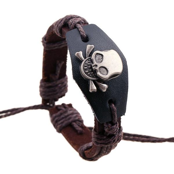 

charm bracelets fashion jewelry 2021 leather bracelet skull men casual braided chain male punk pk-76, Golden;silver