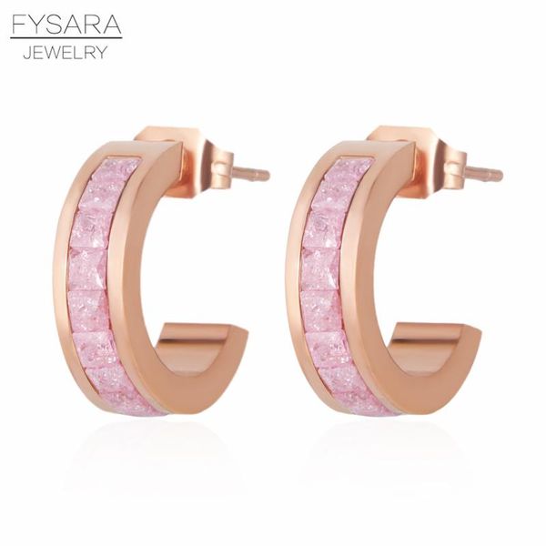 

fysara rose gold color красочные cz кристаллы каменные серьги для женщин шарма boho круглые серьги из нержавеющей стали подарок ювелирных из, Golden;silver