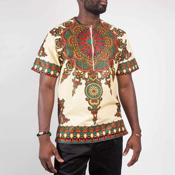 

incerun fashion african shirt men dashiki ethnic style printed short sleeve summer zipper casual mens shirts africa clothes, Red