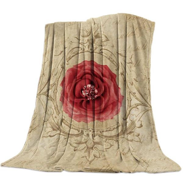 

blankets retro red flower gem throw blanket portable soft for sofa microfiber flannel beds