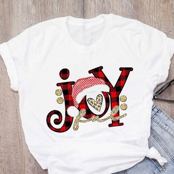 

women graphic plaid joy letter printing holiday new year merry christmas printed lady tees clothing female t shirt t shirt, White