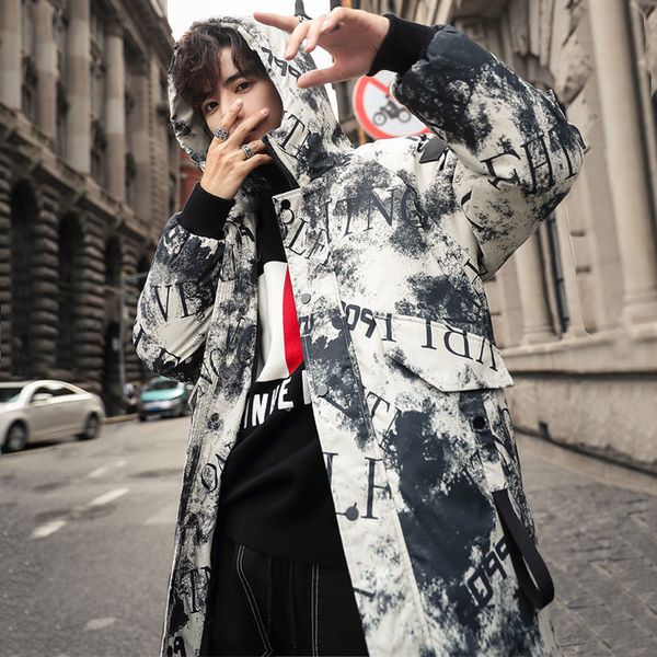 

2021 new winter jacket medium length camouflage thick hat for men men's handsome coat mqn9, Black