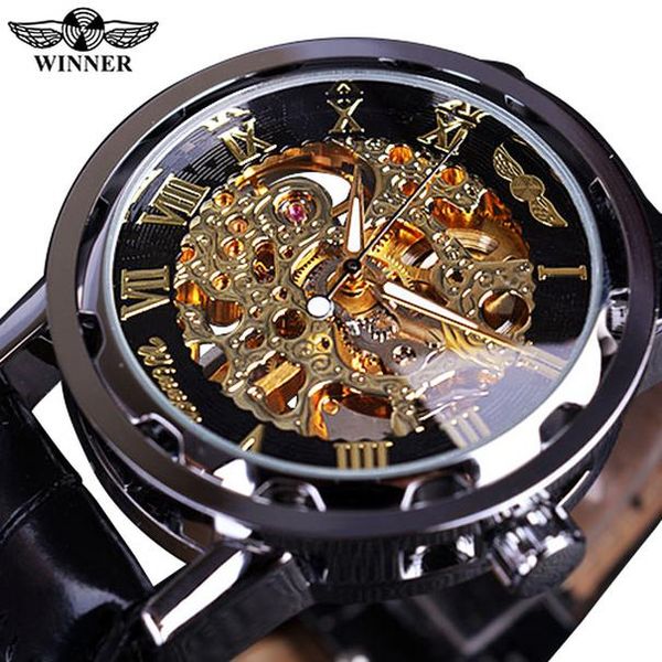 

classic men watches luxury gold watches men skeleton mechanical hand wind wristwatches winner relogio masculino montre homme bbyvmy, Silver