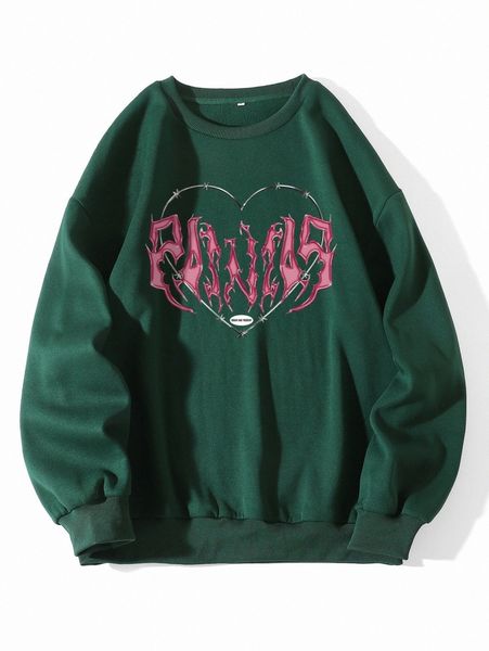 

heart and letter graphic thermal lined sweatshirt 28oh#, White;black