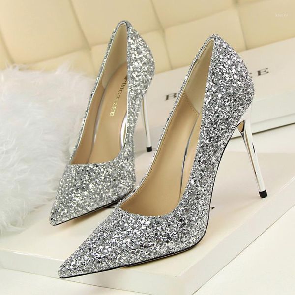 

womens heels shoes pumps high heels shining pointed toe thin heel shoes sliver blue dress party lady flashing size 401, Black