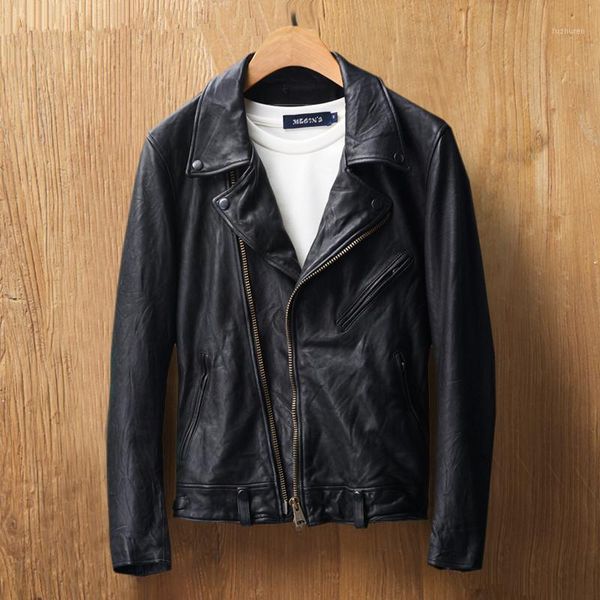 

genuine leather jacket men luxury sheepskin coat spring autumn real leather motorcycle jacket vintage slim fit mg8-k88961, Black