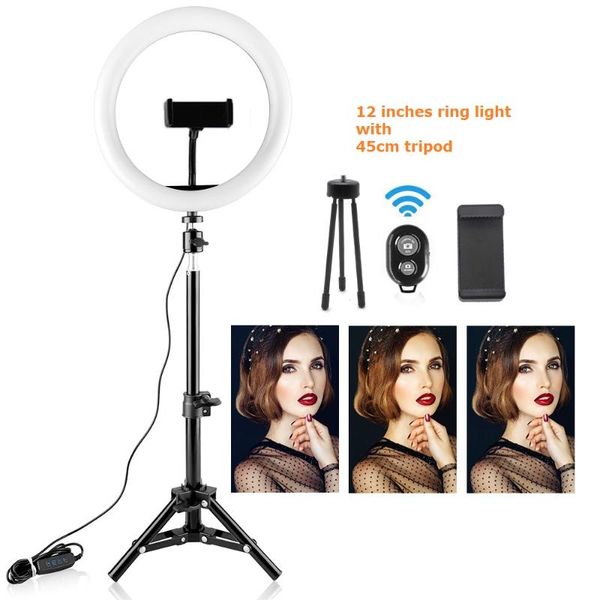 

flash heads 12inch ring light 30cm selfie lamp usb pography with 45cm tripod phone holder remote control for youtube makeup beauty