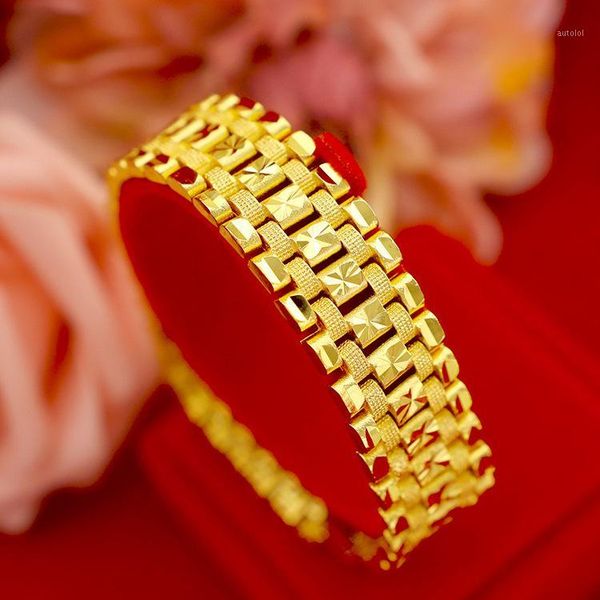 

fashion men's watch bracelet 14k gold chain jewelry for man anniversary bracelets gift pure yellow gold fine jewelry male1, Golden;silver